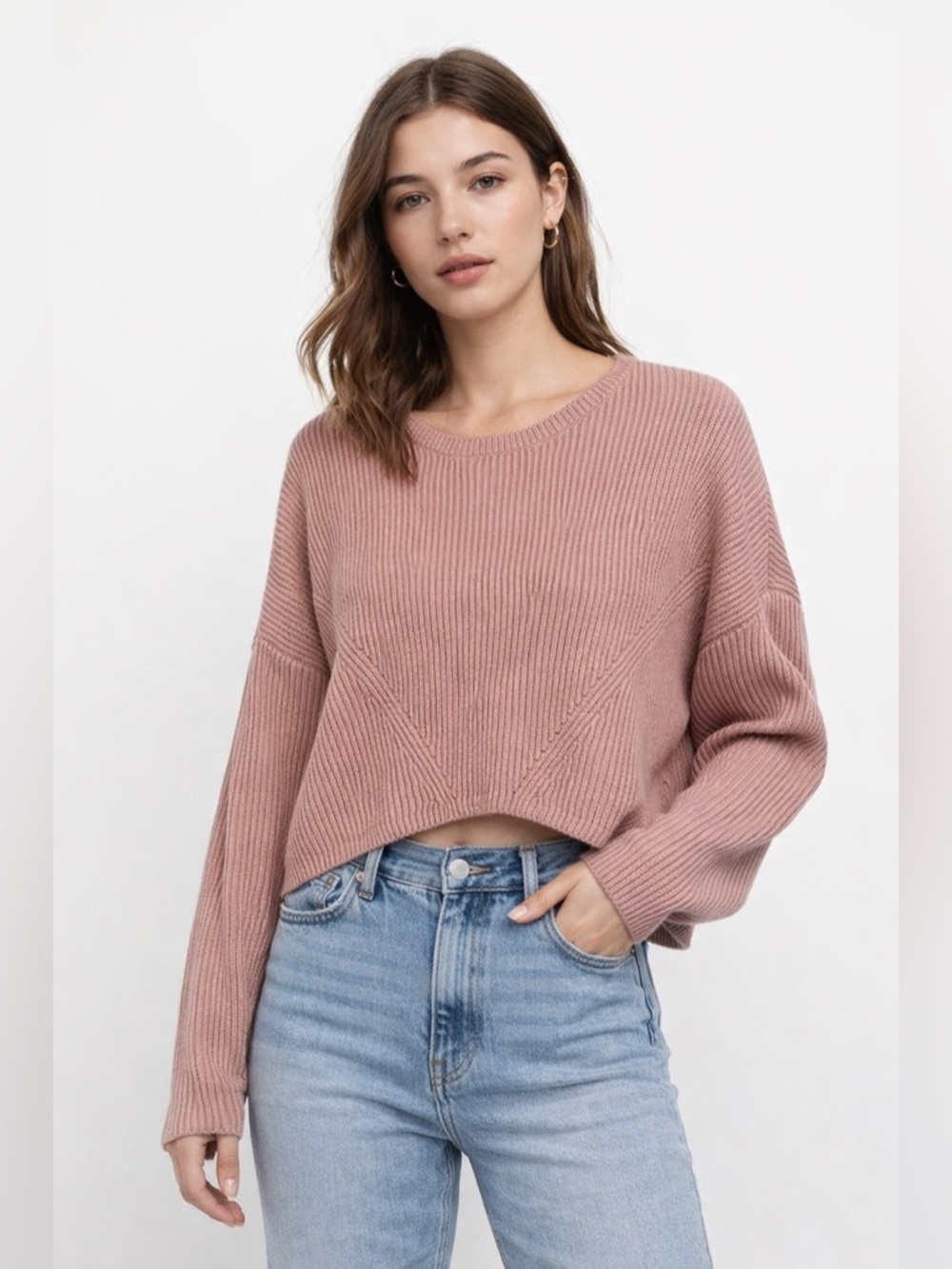 La Hearts pac sun Crew Neck cropped Sweater with Ribbed Texture